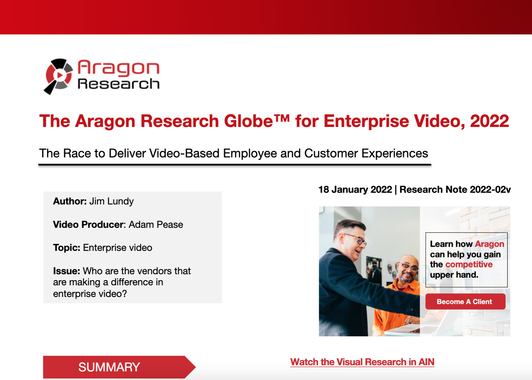 Screenshot of Aragon Globe for Enterprise Video 2022 report