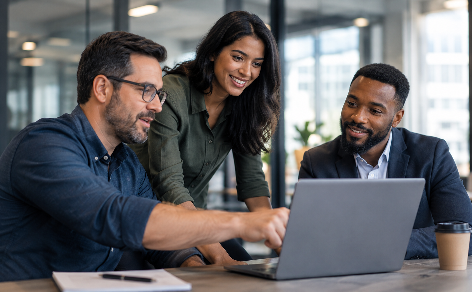 Colleagues collaborating in a modern workplace