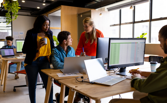 Team collaborating in a modern office
