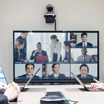 image of a video conference on a computer monitor