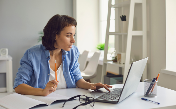 Woman working on a laptop