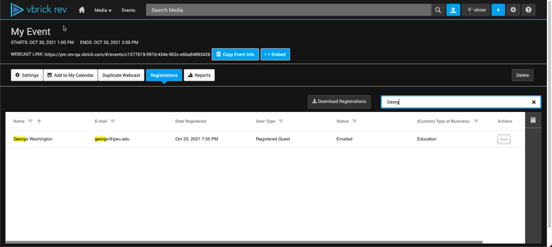 Screenshot of the public registration user interface
