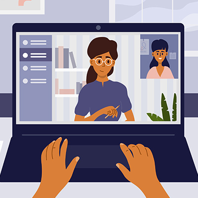 Graphic of Woman on web cast in online video