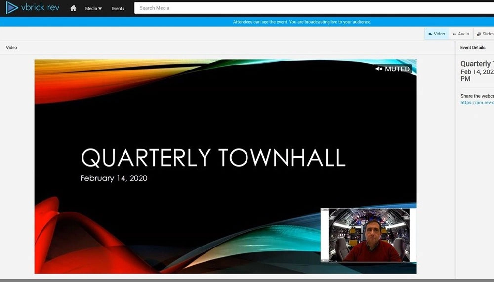 Screenshot of Quarterly Townhall and Vbrick Rev interface
