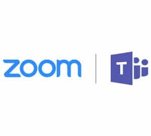 Zoom and Microsoft Teams logos with a divider line in the middle